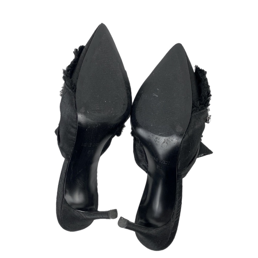 Nine West Black Satin Rhinestone Macadamia Pointed Toe Dress Mules - Picture 8 of 9
